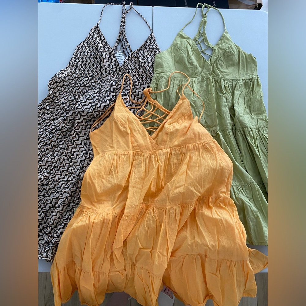 Urban Outfitters UO Yellow Cotton fieldstone tiered mini dress V Neck size S - Picture 16 of 16